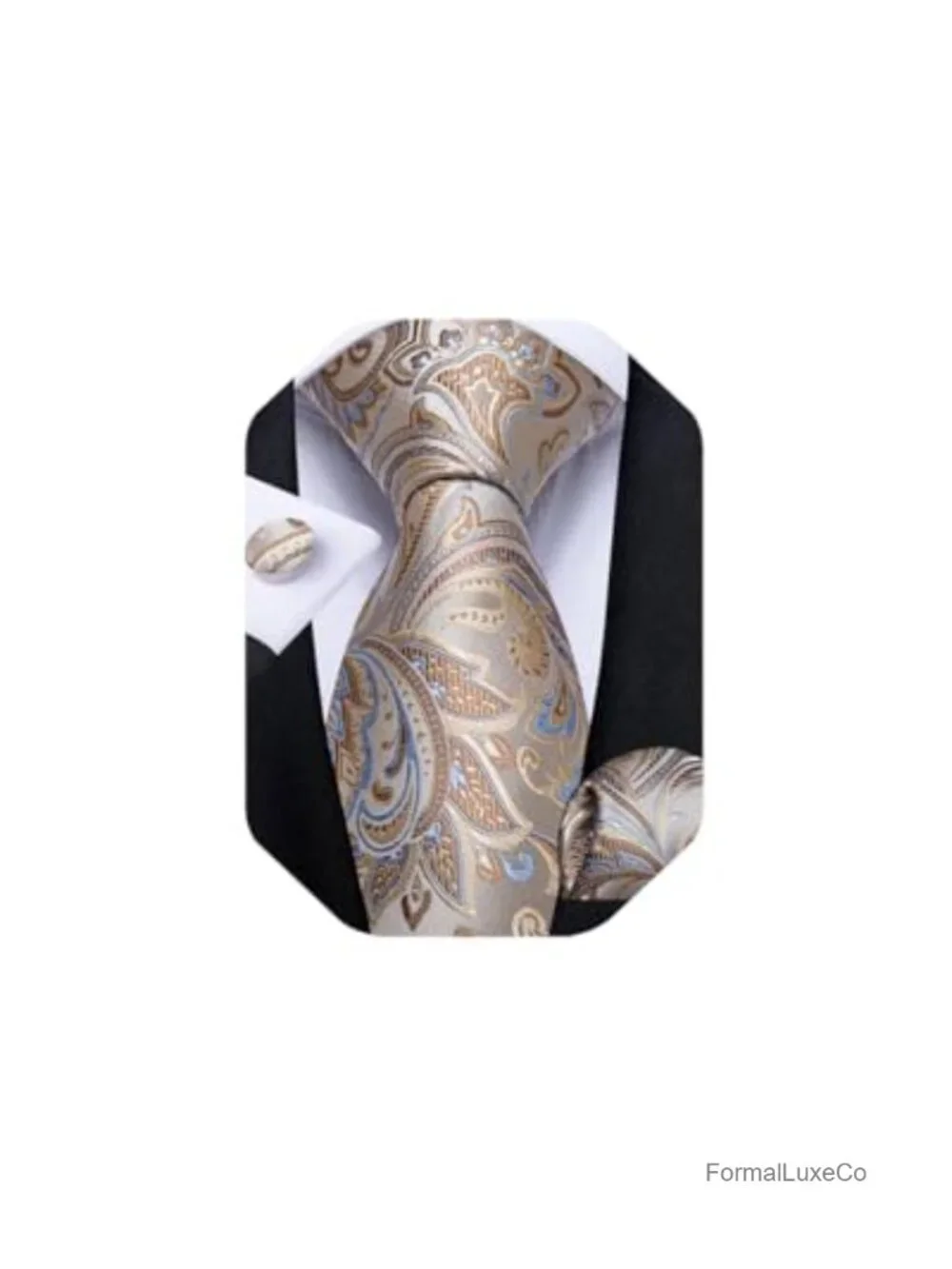 Silk Mens Tie Set with Pocket Square and Cufflinks Gift Box Formal